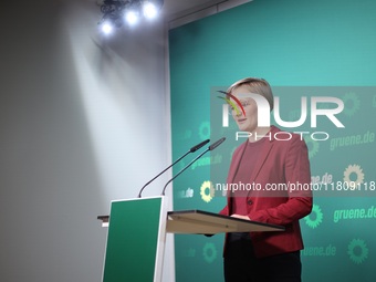 Franziska Brantner, the newly elected federal Chairwoman of the Green Party/Bundnis 90/Die Grunen, speaks to the media during a press confer...