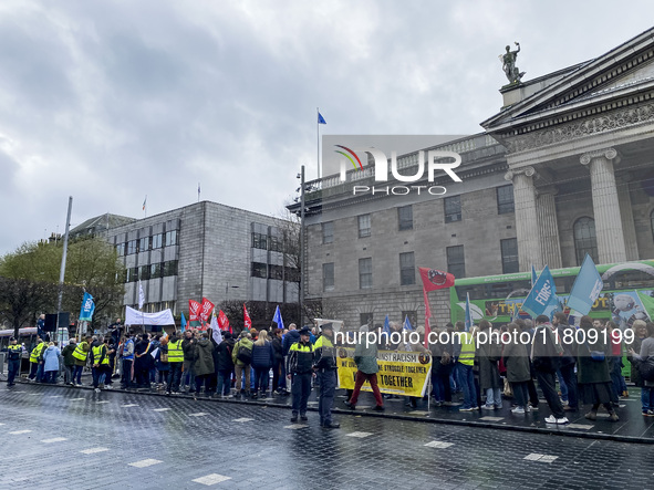 A demonstration against genocide in Palestine takes place on O'Connell Street in Dublin, Ireland, on November 2024. 