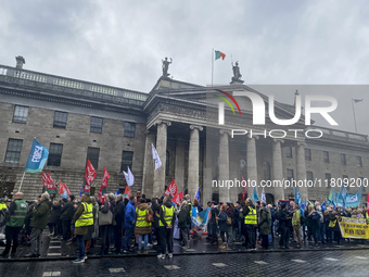 A demonstration against genocide in Palestine takes place on O'Connell Street in Dublin, Ireland, on November 2024. (