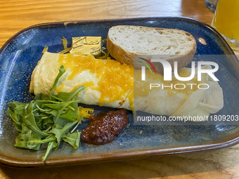 Salted breakfast consists of omelettes with cheese in Dublin, Ireland, on November 2024 (