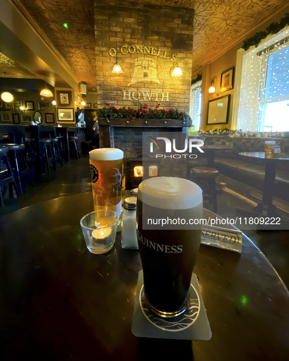 A pint of Guinness is seen in O'Connels Pub in Howth, Ireland, on November 2024 