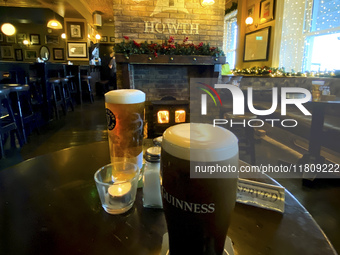 A pint of Guinness is seen in O'Connels Pub in Howth, Ireland, on November 2024 (