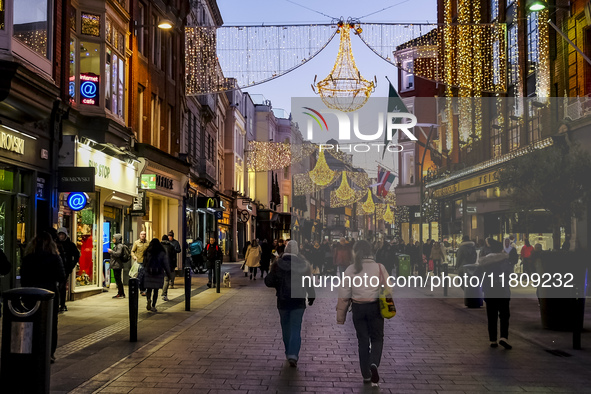 General view of Grafton Street during Christmas time in Dublin, Ireland, on November 2024 