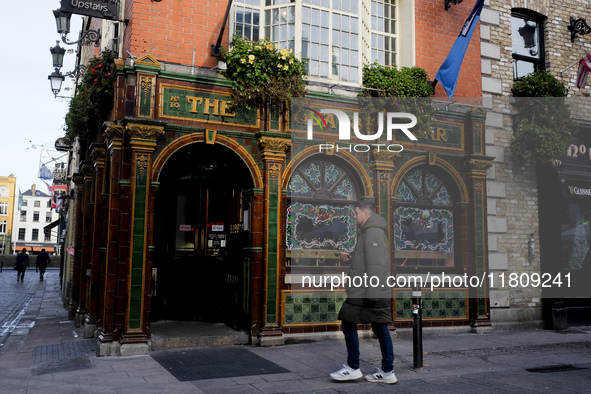 General view of the facade of The Quays Bar pub in Dublin, Ireland, on November 2024 