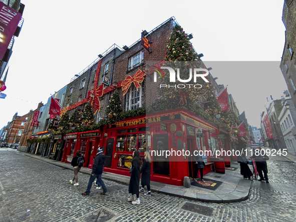 General view of the facade of the famous The Temple Bar pub in Dublin, Ireland, on November 2024 