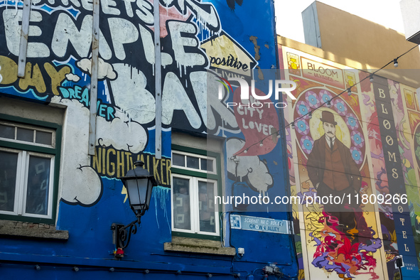 General view of Temple Bar graffiti in Dublin, Ireland, on November 2024 