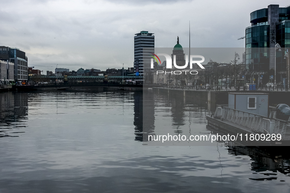 General view of Dublin Docklands from Liffey in Dublin, Ireland, on November 2024 