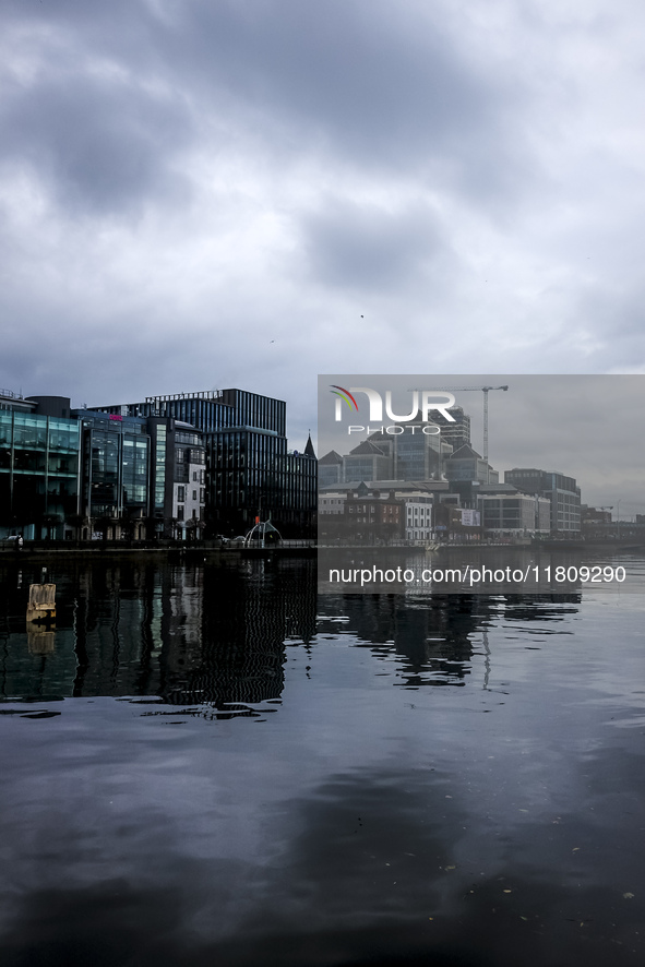 General view of Dublin Docklands from Liffey in Dublin, Ireland, on November 2024 