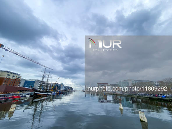 General view of Dublin Docklands from Liffey in Dublin, Ireland, on November 2024 