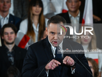 KRAKOW, POLAND - NOVEMBER 24:
Karol Nawrocki, the Law and Justice (PiS) party's candidate for the 2025 presidential election, during his spe...