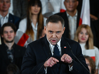 KRAKOW, POLAND - NOVEMBER 24:
Karol Nawrocki, the Law and Justice (PiS) party's candidate for the 2025 presidential election, during his spe...