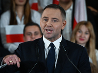 KRAKOW, POLAND - NOVEMBER 24:
Karol Nawrocki, the Law and Justice (PiS) party's candidate for the 2025 presidential election, during his spe...