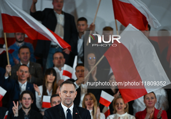 KRAKOW, POLAND - NOVEMBER 24:
Karol Nawrocki, the Law and Justice (PiS) party's candidate for the 2025 presidential election, during his spe...