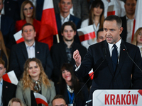 KRAKOW, POLAND - NOVEMBER 24:
Karol Nawrocki, the Law and Justice (PiS) party's candidate for the 2025 presidential election, during his spe...