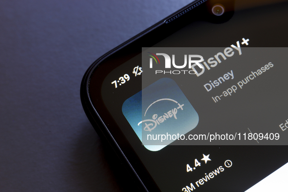 The Disney Plus app logo appears on the screen of a smartphone in Reno, United States, on November 25, 2024. (Photo Illustration by Jaque Si...