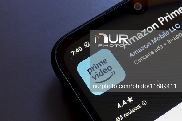 The Amazon Prime Video app logo appears on the screen of a smartphone in Reno, United States, on November 25, 2024. (Photo Illustration by J...