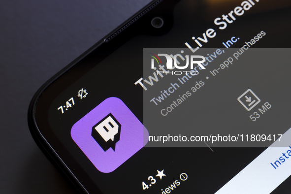 The Twitch app logo appears on the screen of a smartphone in Reno, United States, on November 25, 2024. (Photo Illustration by Jaque Silva/N...