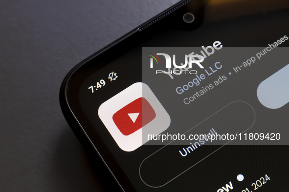 The YouTube app logo appears on the screen of a smartphone in Reno, United States, on November 25, 2024. (Photo Illustration by Jaque Silva/...