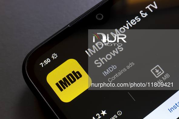 The IMDb app logo appears on the screen of a smartphone in Reno, United States, on November 25, 2024. (Photo Illustration by Jaque Silva/Nur...