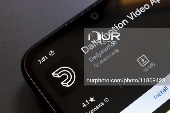 The Dailymotion app logo appears on the screen of a smartphone in Reno, United States, on November 25, 2024. (Photo Illustration by Jaque Si...