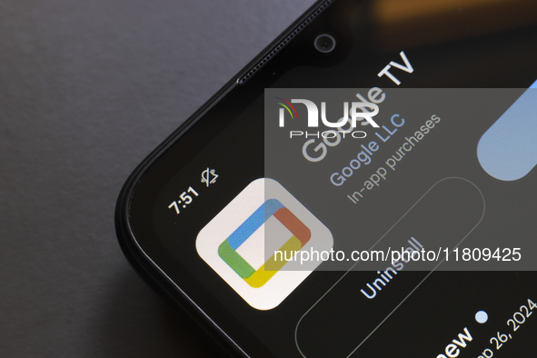 The Google TV app logo appears on the screen of a smartphone in Reno, United States, on November 25, 2024. (Photo Illustration by Jaque Silv...