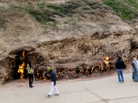 Yanar Dagh, a natural gas fire which blazes continuously on a hillside on the Absheron Peninsula on the Caspian Sea near Baku, the capital o...