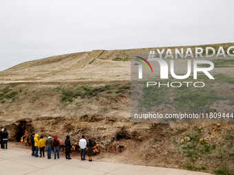 Yanar Dagh, a natural gas fire which blazes continuously on a hillside on the Absheron Peninsula on the Caspian Sea near Baku, the capital o...