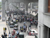 Battery-run Rickshaw Drivers Blocked A Key Road Intersection Demanding That The High Court Order To Stop Battery-run Rickshaw From Playing T...