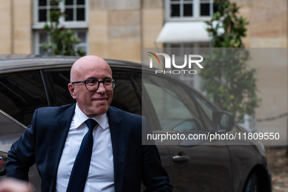 The leader of the right-wing Union of Republican Right - UDR, Eric Ciotti, is at the Hotel de Matignon for a meeting with Prime Minister Mic...