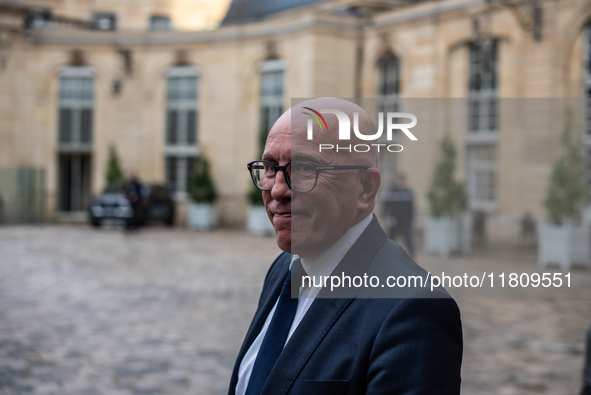 The leader of the right-wing Union of Republican Right - UDR, Eric Ciotti, is at the Hotel de Matignon for a meeting with Prime Minister Mic...