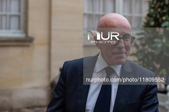 The leader of the right-wing Union of Republican Right - UDR, Eric Ciotti, is at the Hotel de Matignon for a meeting with Prime Minister Mic...