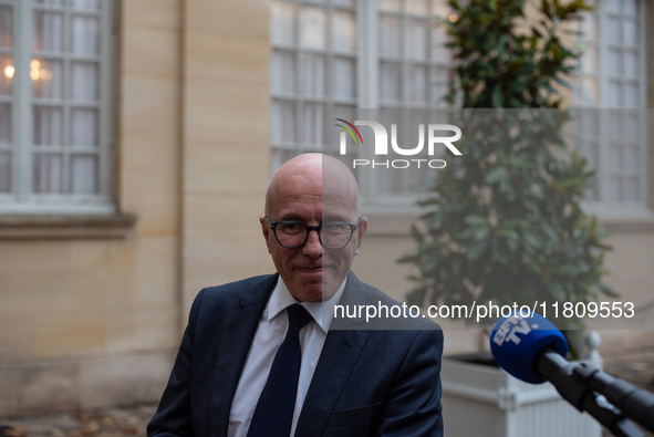 The leader of the right-wing Union of Republican Right - UDR, Eric Ciotti, is at the Hotel de Matignon for a meeting with Prime Minister Mic...