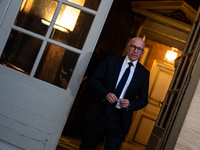 Union of Republican Right leader Eric Ciotti speaks to the press after the summit with Prime Minister Michel Barnier at the Hotel de Matigno...