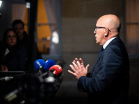 Union of Republican Right leader Eric Ciotti speaks to the press after the summit with Prime Minister Michel Barnier at the Hotel de Matigno...