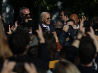 U.S. President Joe Biden greets guests at the 77th anniversary of the National Thanksgiving Turkey presentation on the South Lawn of the Whi...