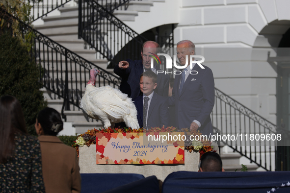 U.S. President Joe Biden hosts the 77th anniversary of the National Thanksgiving Turkey presentation, pardoning two turkeys, 'Peach' and 'Bl...