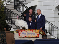 U.S. President Joe Biden hosts the 77th anniversary of the National Thanksgiving Turkey presentation, pardoning two turkeys, 'Peach' and 'Bl...