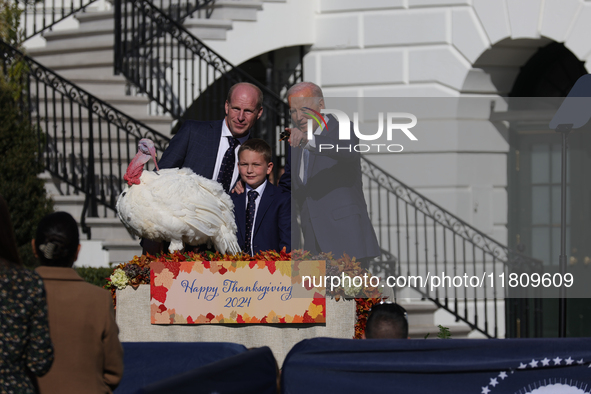 U.S. President Joe Biden hosts the 77th anniversary of the National Thanksgiving Turkey presentation, pardoning two turkeys, 'Peach' and 'Bl...