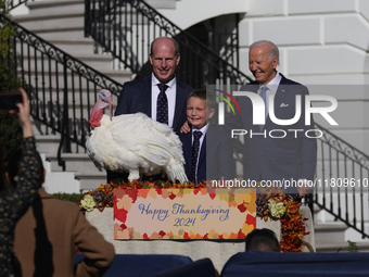 U.S. President Joe Biden hosts the 77th anniversary of the National Thanksgiving Turkey presentation, pardoning two turkeys, 'Peach' and 'Bl...