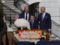 U.S. President Joe Biden hosts the 77th anniversary of the National Thanksgiving Turkey presentation, pardoning two turkeys, 'Peach' and 'Bl...