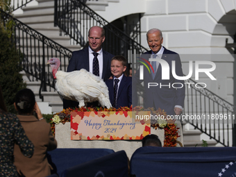 U.S. President Joe Biden hosts the 77th anniversary of the National Thanksgiving Turkey presentation, pardoning two turkeys, 'Peach' and 'Bl...