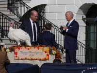 U.S. President Joe Biden hosts the 77th anniversary of the National Thanksgiving Turkey presentation, pardoning two turkeys, 'Peach' and 'Bl...