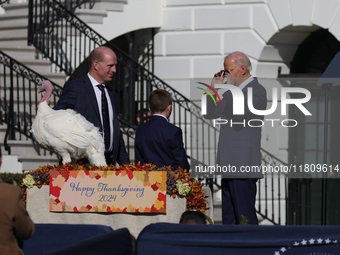 U.S. President Joe Biden hosts the 77th anniversary of the National Thanksgiving Turkey presentation, pardoning two turkeys, 'Peach' and 'Bl...