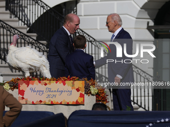 U.S. President Joe Biden hosts the 77th anniversary of the National Thanksgiving Turkey presentation, pardoning two turkeys, 'Peach' and 'Bl...