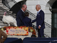 U.S. President Joe Biden hosts the 77th anniversary of the National Thanksgiving Turkey presentation, pardoning two turkeys, 'Peach' and 'Bl...