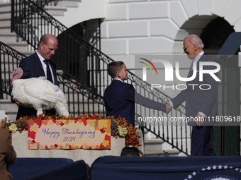 U.S. President Joe Biden hosts the 77th anniversary of the National Thanksgiving Turkey presentation, pardoning two turkeys, 'Peach' and 'Bl...