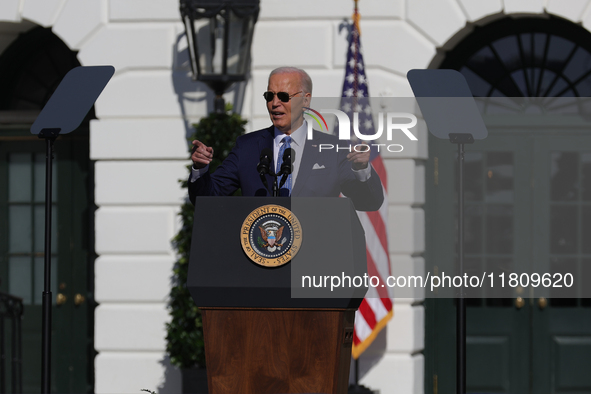 U.S. President Joe Biden hosts the 77th anniversary of the National Thanksgiving Turkey presentation, pardoning two turkeys, 'Peach' and 'Bl...