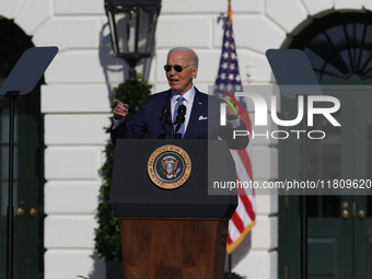 U.S. President Joe Biden hosts the 77th anniversary of the National Thanksgiving Turkey presentation, pardoning two turkeys, 'Peach' and 'Bl...