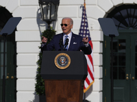 U.S. President Joe Biden hosts the 77th anniversary of the National Thanksgiving Turkey presentation, pardoning two turkeys, 'Peach' and 'Bl...