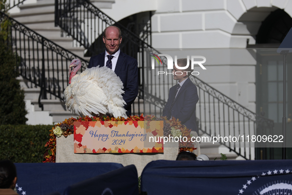 U.S. President Joe Biden hosts the 77th anniversary of the National Thanksgiving Turkey presentation, pardoning two turkeys, 'Peach' and 'Bl...